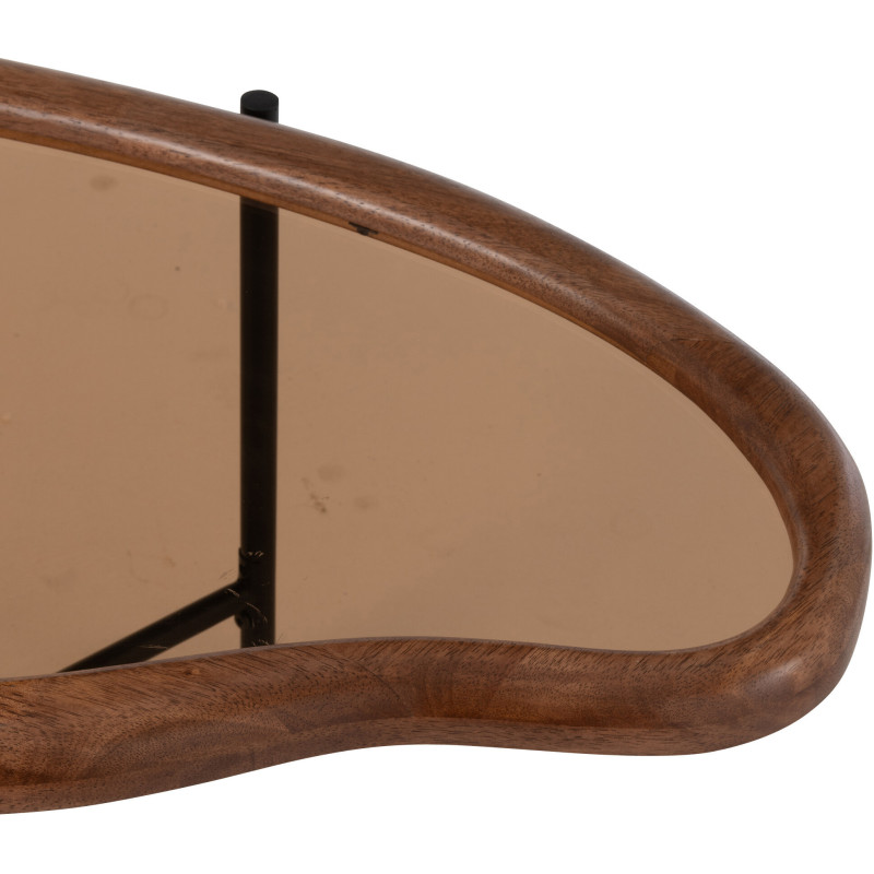 Grande Table basse moderne Organique en Bois Marron Verre Ambré Métal Noir Zir - 6