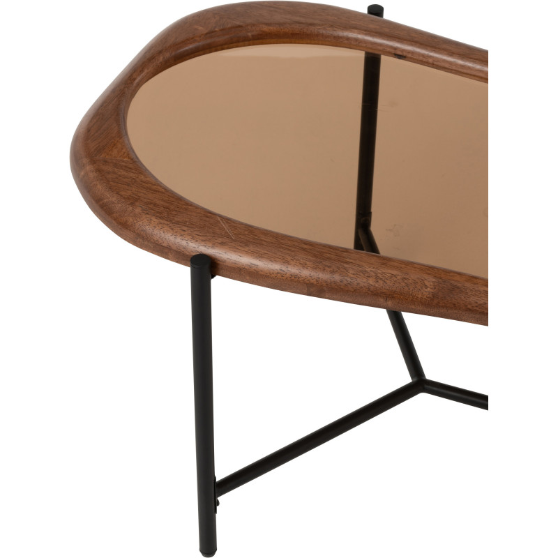 Grande Table basse moderne Organique en Bois Marron Verre Ambré Métal Noir Zir - 7