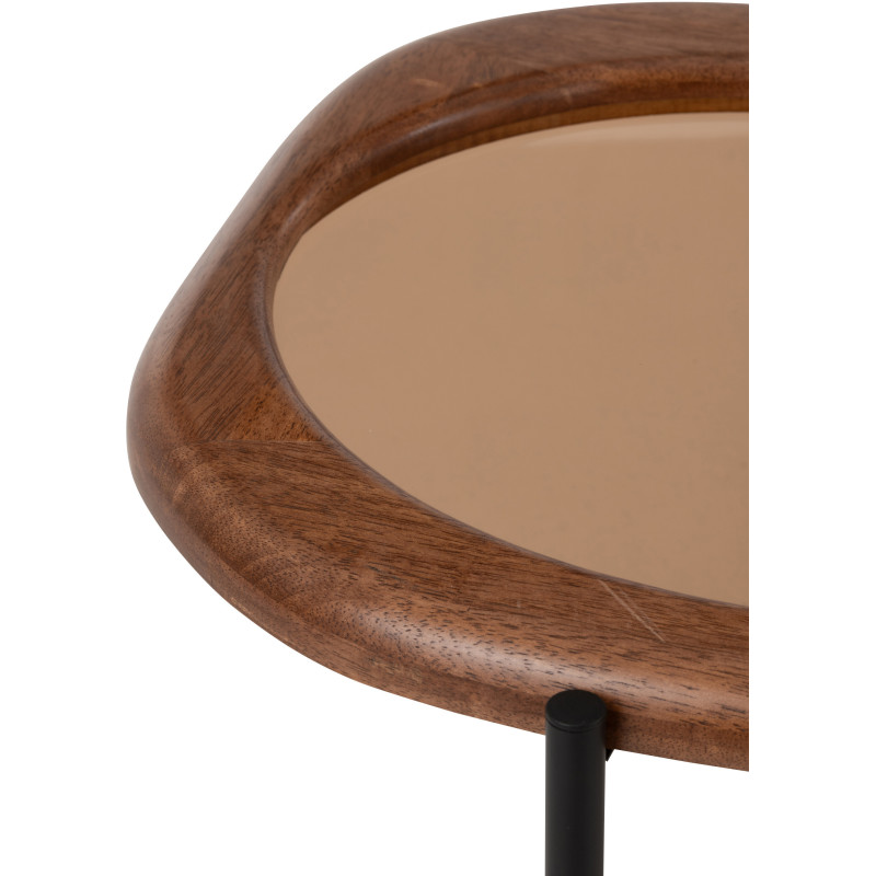 Grande Table basse moderne Organique en Bois Marron Verre Ambré Métal Noir Zir - 8