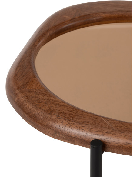 Grande Table basse moderne Organique en Bois Marron Verre Ambré Métal Noir Zir - 8
