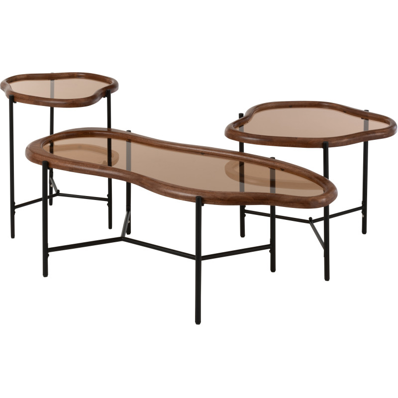 Grande Table basse moderne Organique en Bois Marron Verre Ambré Métal Noir Zir - 9