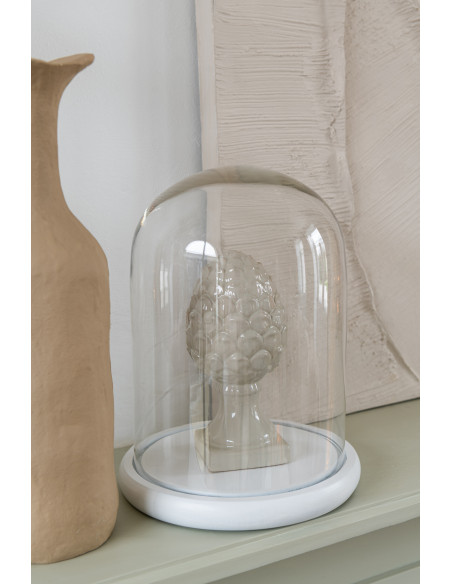 Petite Cloche décorative Hauteur 16 cm en Verre Transparent Bois Blanc Whitty - 2