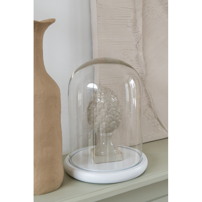 Cloche décorative Hauteur 26 cm en Verre Transparent Bois Blanc Whitty - 2