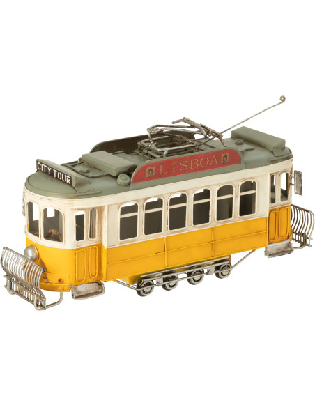 Tramway Lisbonne miniature rétro vintage 32 cm en Métal Jaune Blanc cassé Trendy - 1