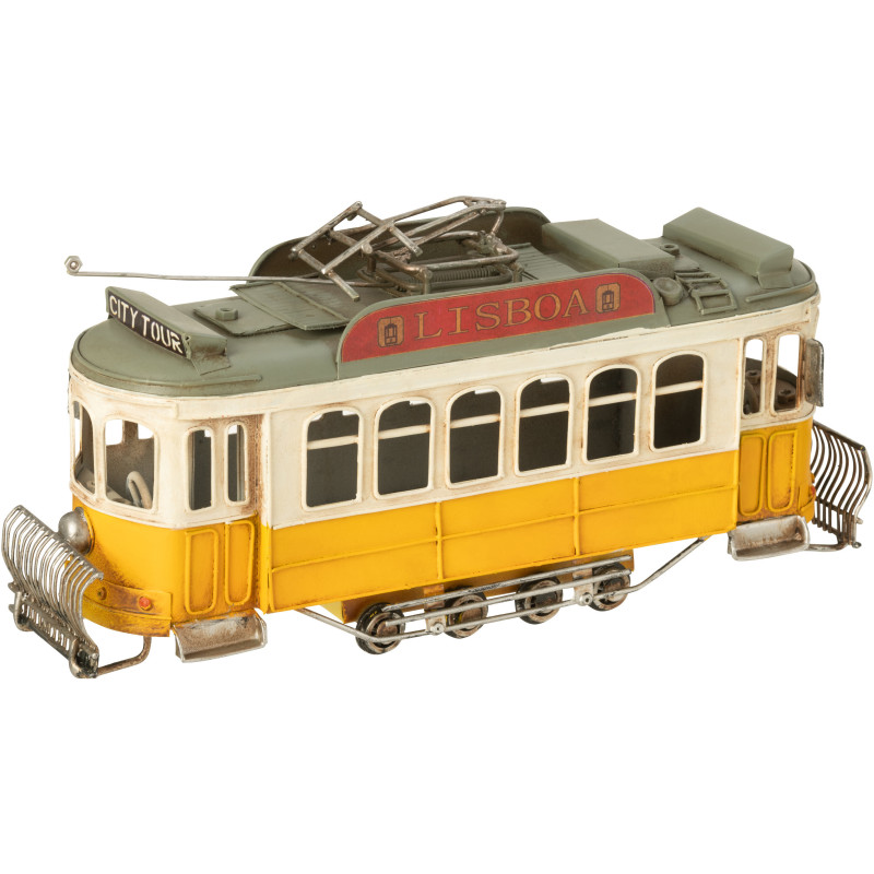 Tramway Lisbonne miniature rétro vintage 32 cm en Métal Jaune Blanc cassé Trendy - 3