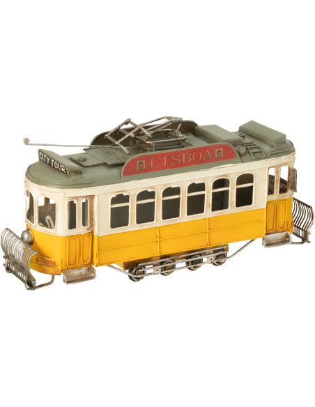 Tramway Lisbonne miniature rétro vintage 32 cm en Métal Jaune Blanc cassé Trendy - 3