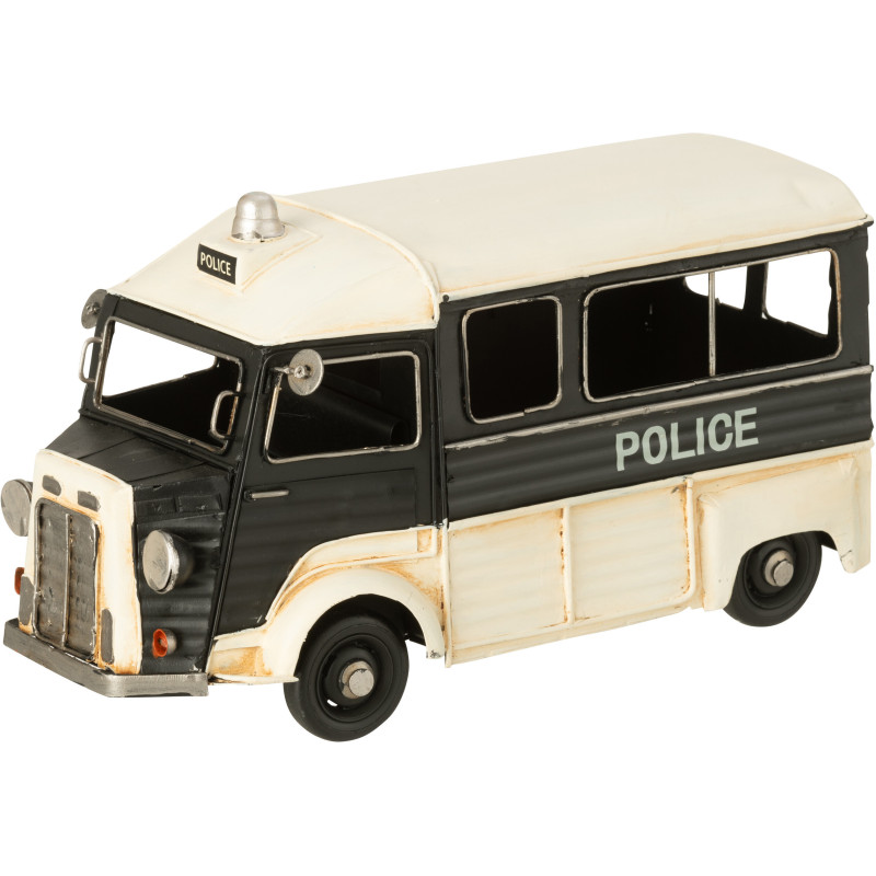 Fourgon de police miniature rétro vintage 28 cm en Métal Noir Blanc cassé Trendy - 1