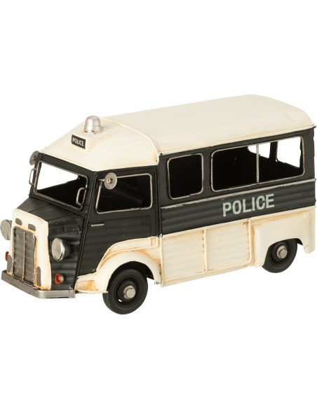 Fourgon de police miniature rétro vintage 28 cm en Métal Noir Blanc cassé Trendy - 1