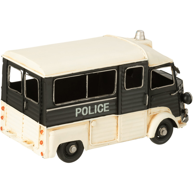 Fourgon de police miniature rétro vintage 28 cm en Métal Noir Blanc cassé Trendy - 2