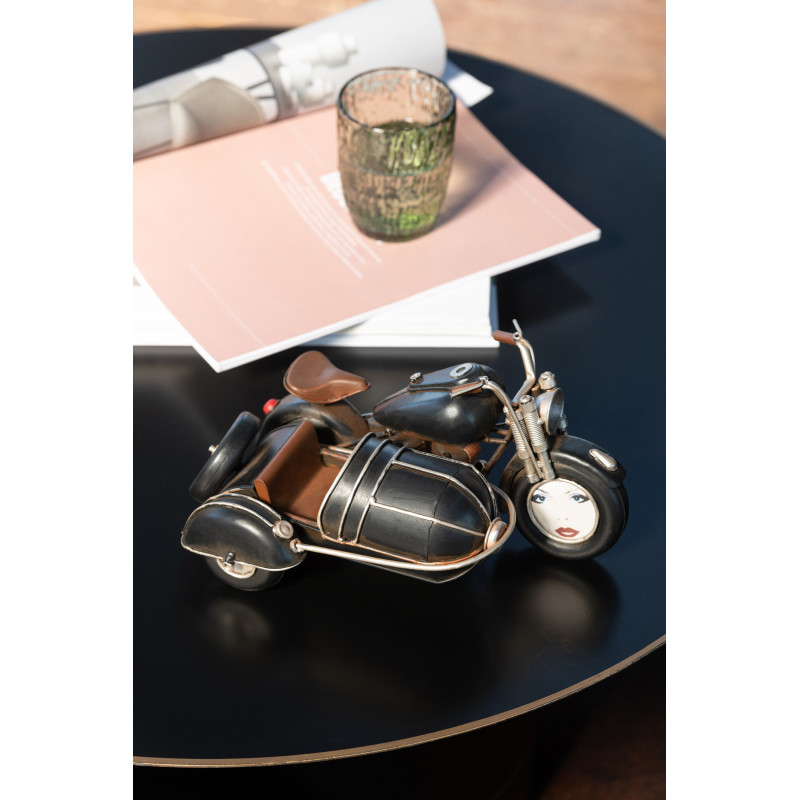 Moto side car miniature rétro vintage 26 cm en Métal Noir Trendy - 2