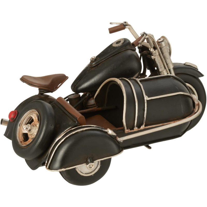 Moto side car miniature rétro vintage 26 cm en Métal Noir Trendy - 3