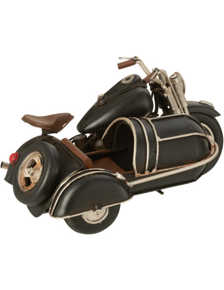 Moto side car miniature rétro vintage 26 cm en Métal Noir Trendy - 3