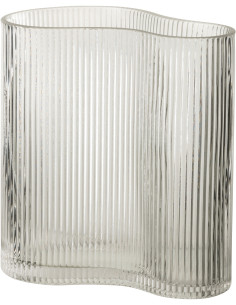 Vase moderne Organique Hauteur 20 cm en Verre Transparent Motif lignes Lineae - 1