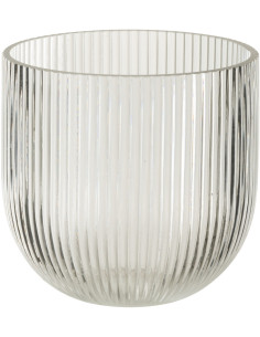 Petit Vase moderne nervuré Rond Hauteur 15 cm en Verre Transparent Motif lignes Lineae - 1