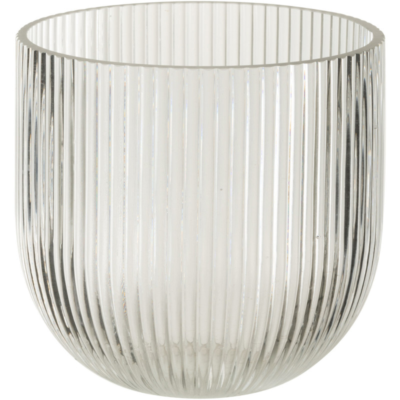 Petit Vase moderne nervuré Rond Hauteur 15 cm en Verre Transparent Motif lignes Lineae - 1