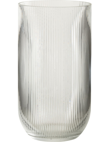 Grand Vase moderne nervuré Cylindrique Hauteur 30 cm en Verre Transparent Motif lignes Lineae - 1