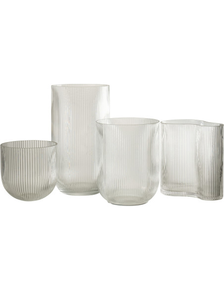 Grand Vase moderne nervuré Cylindrique Hauteur 30 cm en Verre Transparent Motif lignes Lineae - 2