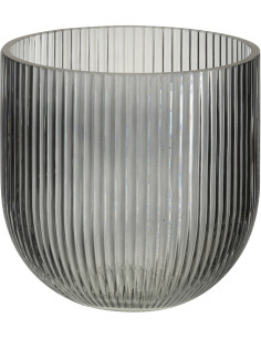 Petit Vase moderne nervuré Rond Hauteur 15 cm en Verre Noir Motif lignes Lineae - 1