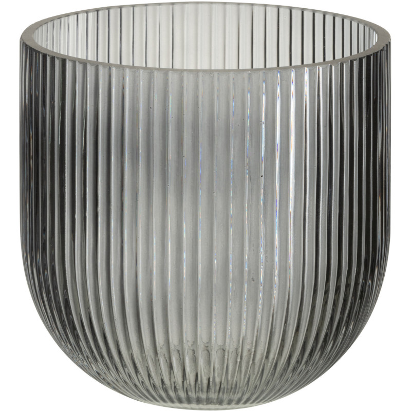 Petit Vase moderne nervuré Rond Hauteur 15 cm en Verre Noir Motif lignes Lineae - 1