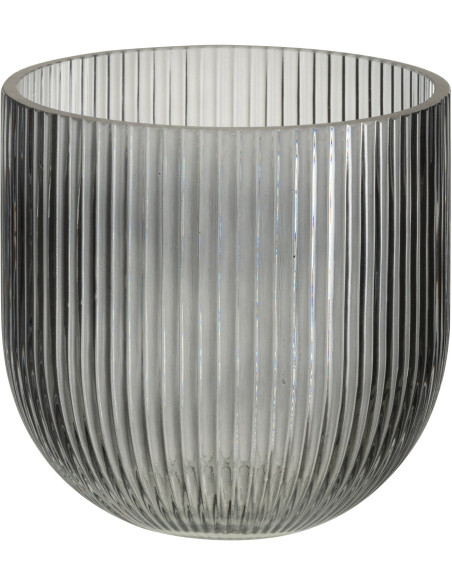 Petit Vase moderne nervuré Rond Hauteur 15 cm en Verre Noir Motif lignes Lineae - 1