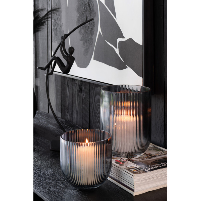 Petit Vase moderne nervuré Rond Hauteur 15 cm en Verre Noir Motif lignes Lineae - 2