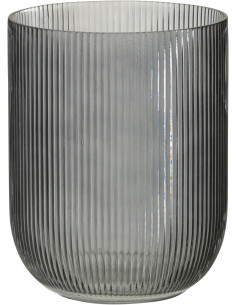 Vase moderne nervuré Cylindrique Hauteur 21 cm en Verre Noir Motif lignes Lineae - 1