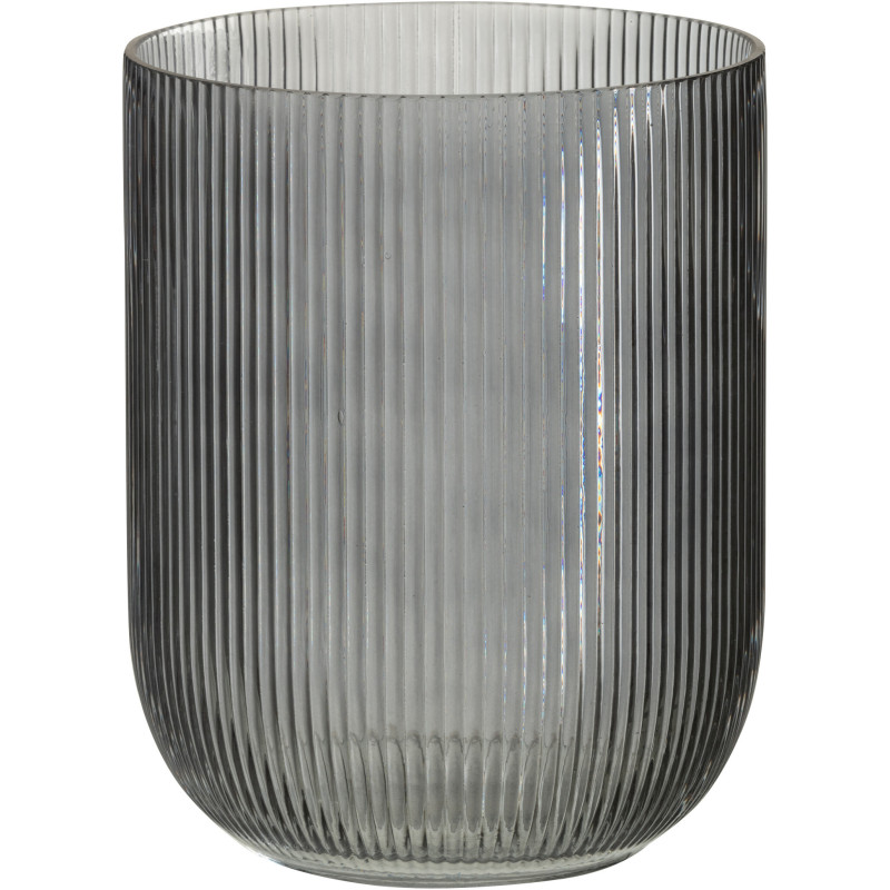 Vase moderne nervuré Cylindrique Hauteur 21 cm en Verre Noir Motif lignes Lineae - 1