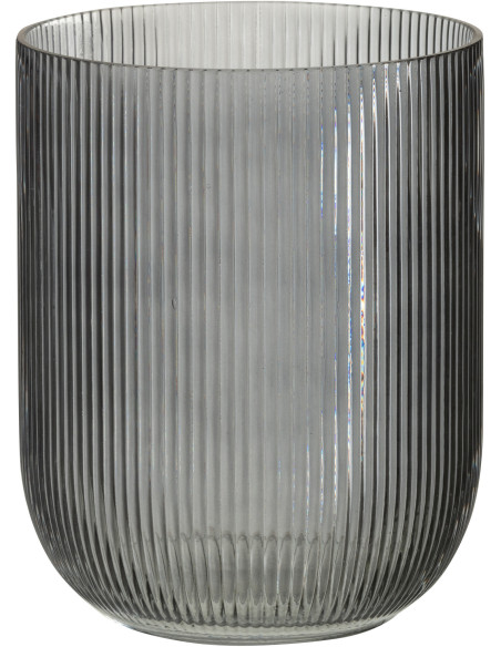 Vase moderne nervuré Cylindrique Hauteur 21 cm en Verre Noir Motif lignes Lineae - 1