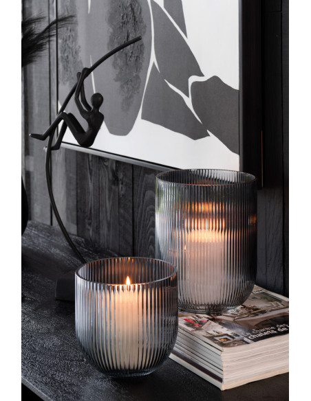 Vase moderne nervuré Cylindrique Hauteur 21 cm en Verre Noir Motif lignes Lineae - 2