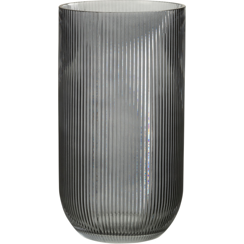 Grand Vase moderne nervuré Cylindrique Hauteur 30 cm en Verre Noir Motif lignes Lineae - 1