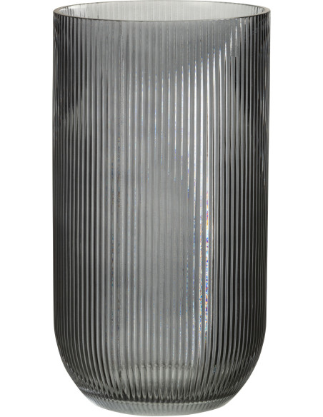 Grand Vase moderne nervuré Cylindrique Hauteur 30 cm en Verre Noir Motif lignes Lineae - 1