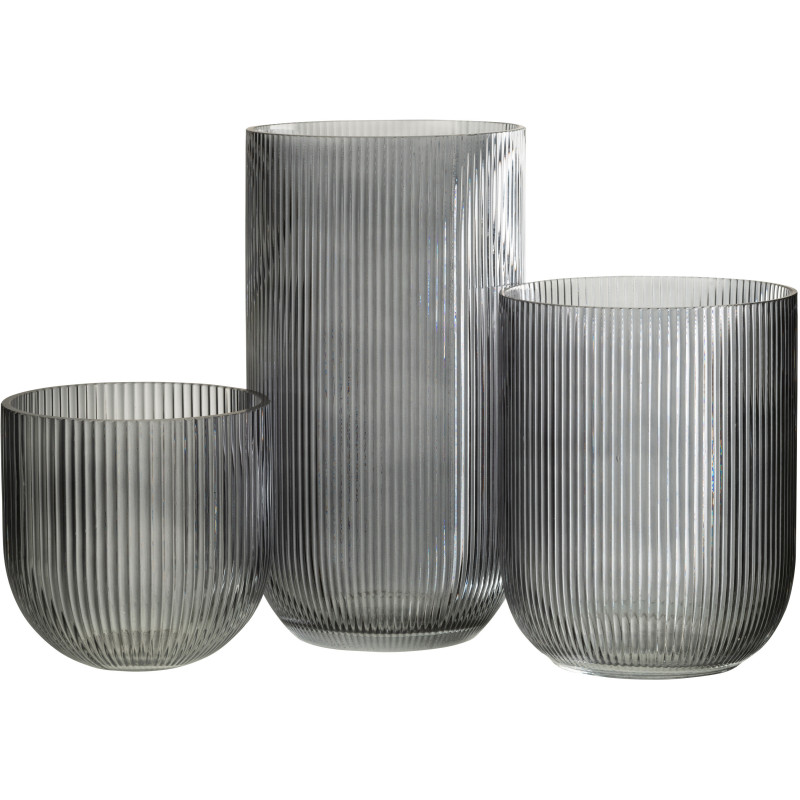 Grand Vase moderne nervuré Cylindrique Hauteur 30 cm en Verre Noir Motif lignes Lineae - 2