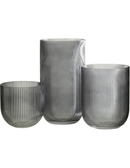 Grand Vase moderne nervuré Cylindrique Hauteur 30 cm en Verre Noir Motif lignes Lineae - 2