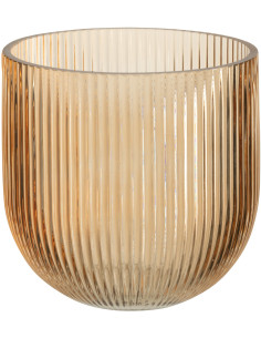 Petit Vase moderne nervuré Rond Hauteur 15 cm en Verre Ambré Motif lignes Lineae - 1