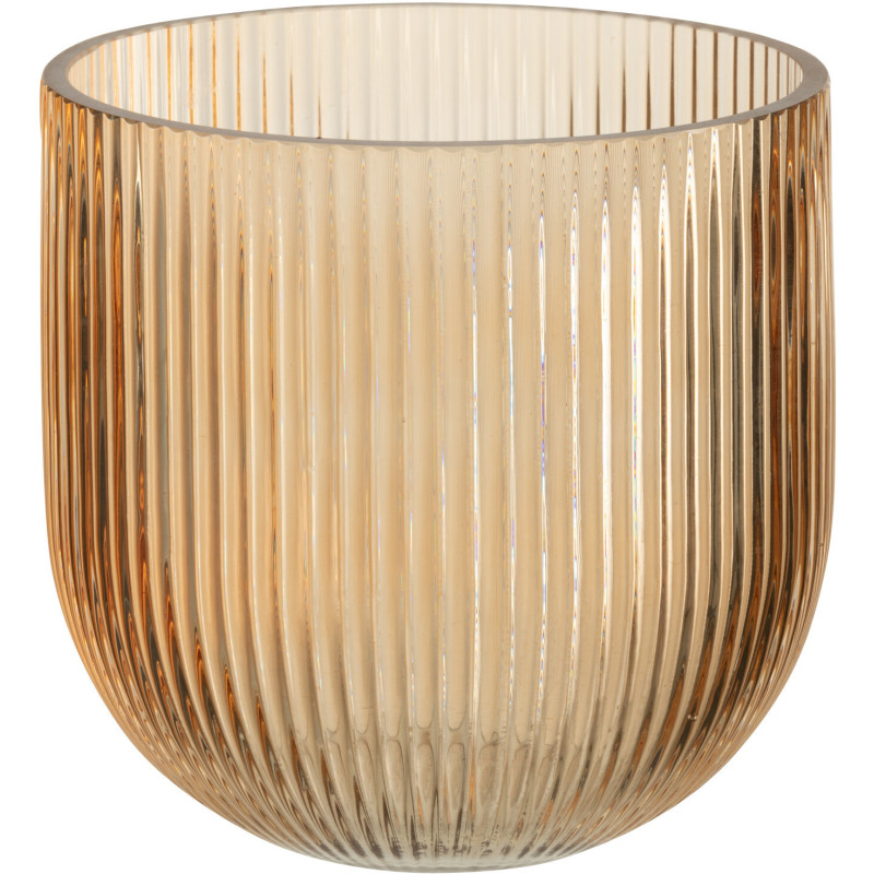 Petit Vase moderne nervuré Rond Hauteur 15 cm en Verre Ambré Motif lignes Lineae - 1