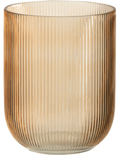 Vase moderne nervuré Cylindrique Hauteur 21 cm en Verre Ambré Motif lignes Lineae - 1