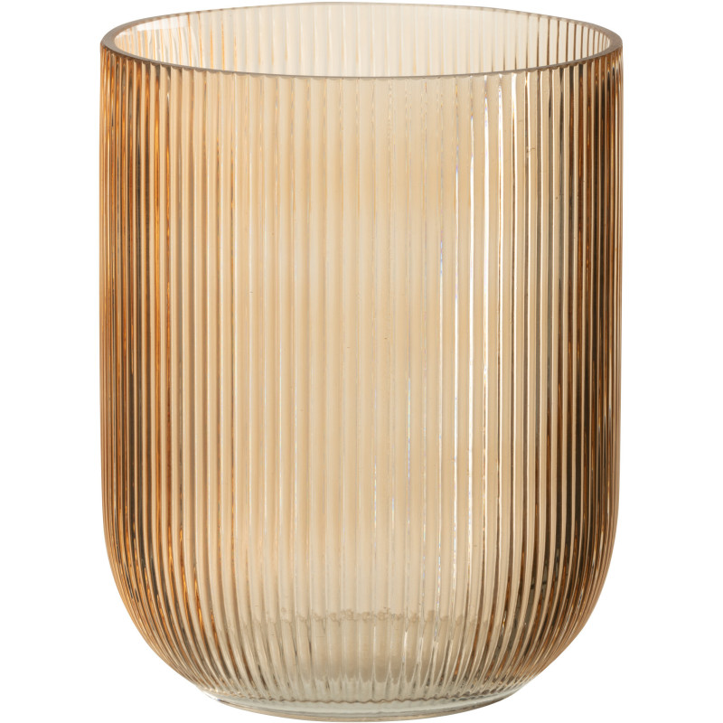 Vase moderne nervuré Cylindrique Hauteur 21 cm en Verre Ambré Motif lignes Lineae - 1