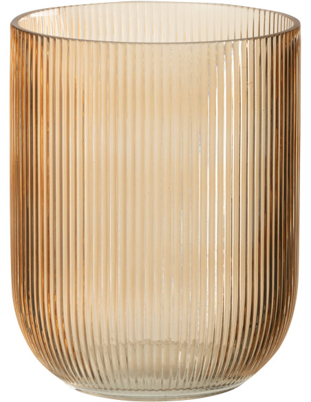 Vase moderne nervuré Cylindrique Hauteur 21 cm en Verre Ambré Motif lignes Lineae - 1