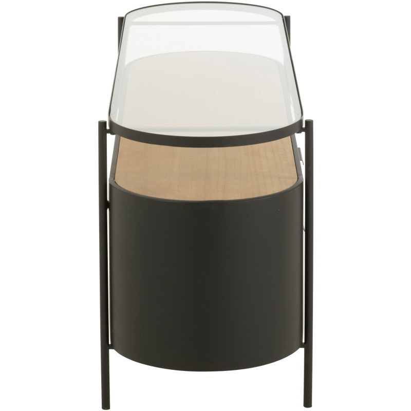 Meuble télé industriel moderne Arrondi 4 tiroirs 2 étagères en Métal Noir Bois Naturel Verre Transparent - 3