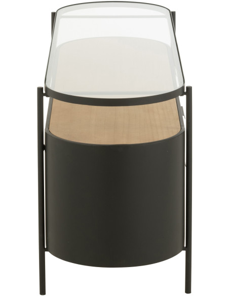 Meuble télé industriel moderne Arrondi 4 tiroirs 2 étagères en Métal Noir Bois Naturel Verre Transparent - 3