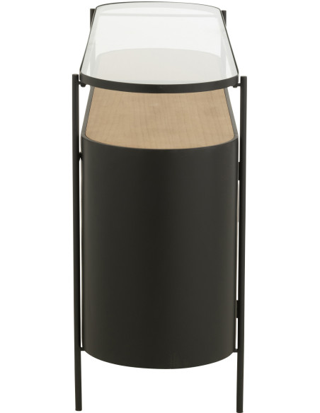 Buffet industriel moderne Bas Arrondi 2 portes 3 tiroirs 2 étagères en Métal Noir Bois Naturel Verre Transparent - 3