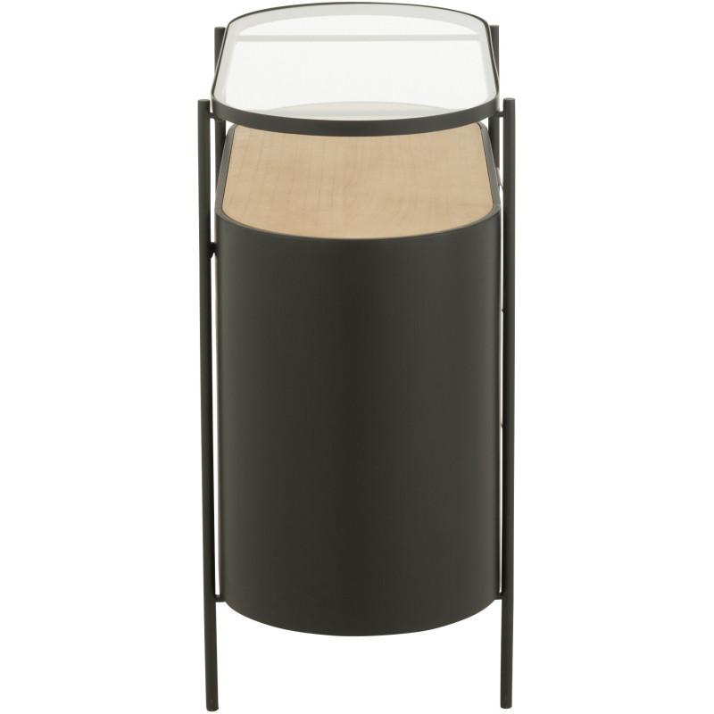 Commode industrielle moderne Arrondie 3 tiroirs 2 étagères en Métal Noir Bois Naturel Verre Transparent - 4