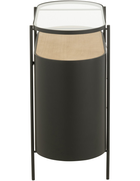 Commode industrielle moderne Arrondie 3 tiroirs 2 étagères en Métal Noir Bois Naturel Verre Transparent - 4