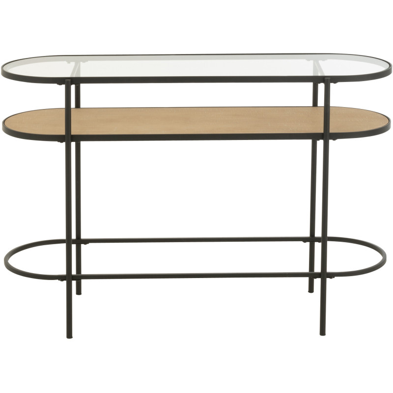 Console industrielle moderne Arrondie 1 étagère en Métal Noir Bois Naturel Verre Transparent - 2