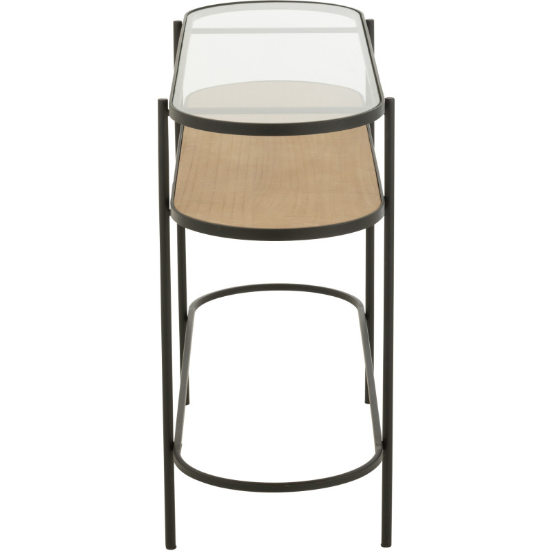Console industrielle moderne Arrondie 1 étagère en Métal Noir Bois Naturel Verre Transparent - 3