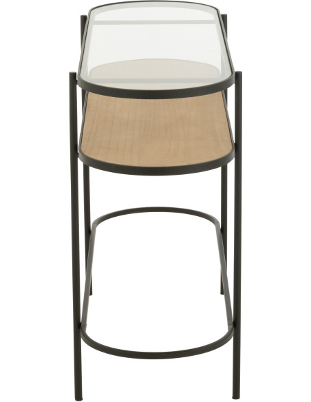 Console industrielle moderne Arrondie 1 étagère en Métal Noir Bois Naturel Verre Transparent - 3