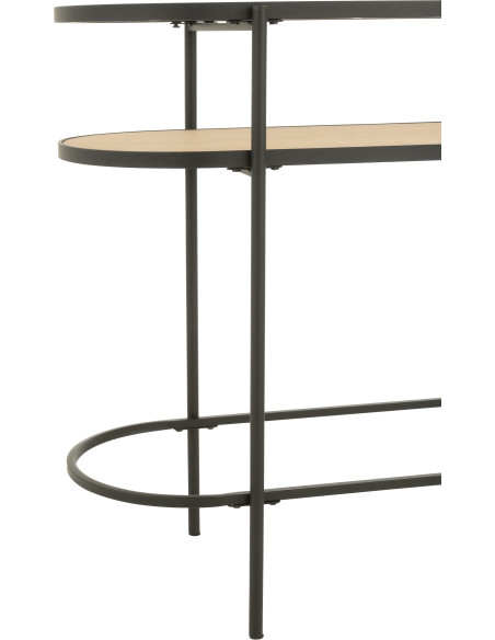 Console industrielle moderne Arrondie 1 étagère en Métal Noir Bois Naturel Verre Transparent - 4