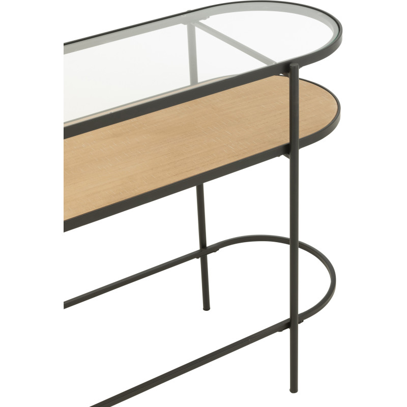 Console industrielle moderne Arrondie 1 étagère en Métal Noir Bois Naturel Verre Transparent - 5