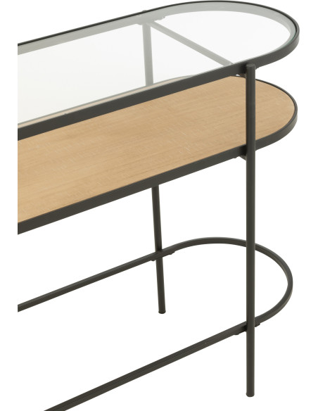 Console industrielle moderne Arrondie 1 étagère en Métal Noir Bois Naturel Verre Transparent - 5