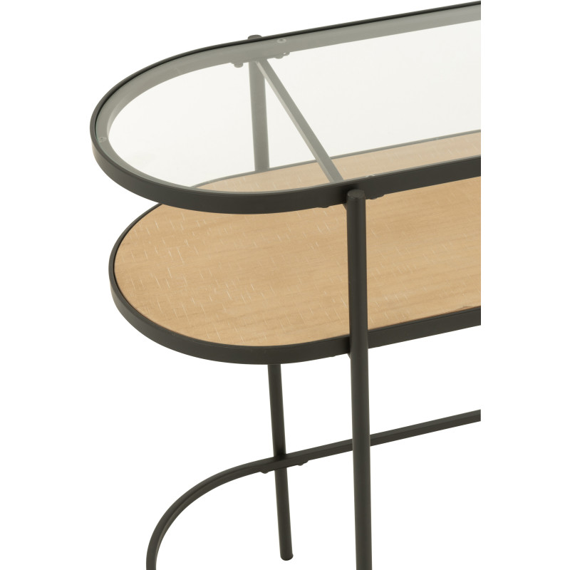 Console industrielle moderne Arrondie 1 étagère en Métal Noir Bois Naturel Verre Transparent - 6